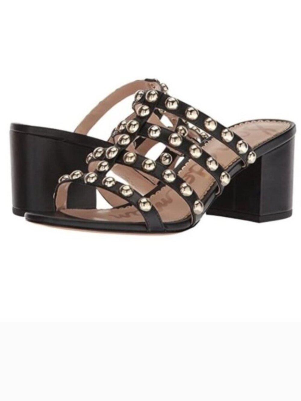 Sam Edelman Sandals 6 Suri Black Leather Stud Strappy Block Heels with Box